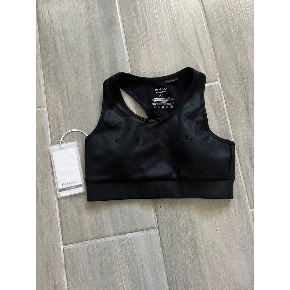 Pinko E-Clique Black Sports Bra Racerback Cutout Detail Athleisure Size S NWT